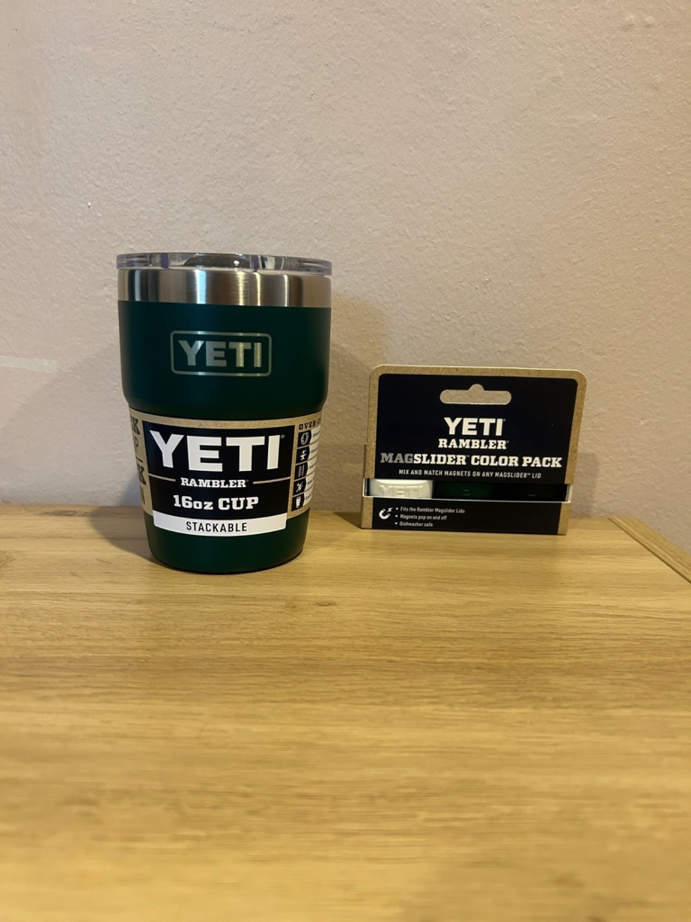 Yeti Rambler 16oz Cup in Black Forest Green with Matching Mag Slider Set